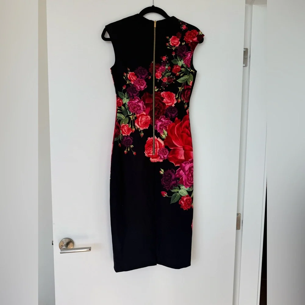 Ted Baker London Mirrie Floral Black Midi Dress sz 1 - Picture 11 of 11